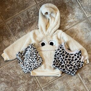 Kids Cream Fleece Hoodie and Leopard Print Set
